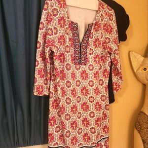 Crown & Ivy Pink Floral Long Sleeve Knee Length Shift Dress Womens Size XL